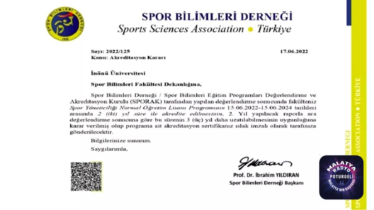 İnönü üniversitesi Spor Yöneticiliği bölümü akredite edildi