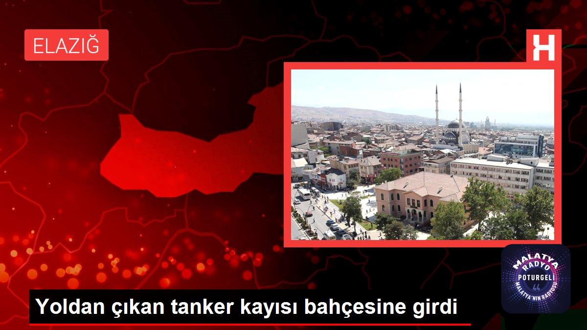 Yoldan çıkan tanker kayısı bahçesine girdi